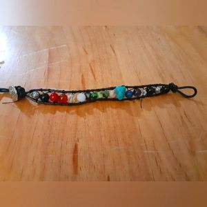 Handmade leather wrap chakra color gemstone bracelet